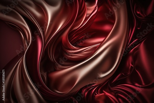 Silk satin shiny background in dark red colors. Generative AI.