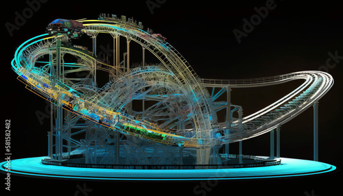 Ai artwork of a digital futuristic designed rollercoaster. Generative ai.