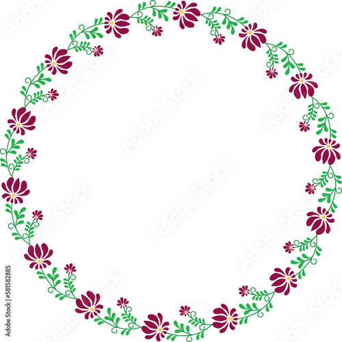 Vector hand drawn wreath. Round floral frame of branches with flowers.