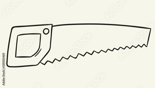 Saw on wood. Hand drawn vector illustration