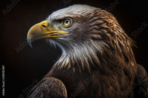 Photorealistic ai artwork of a portrait of a bald eagle. Generative ai. © JG Marshall