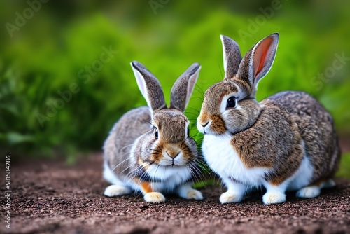 rabbits in the grass nature created with Generative AI technology  © ShonArt