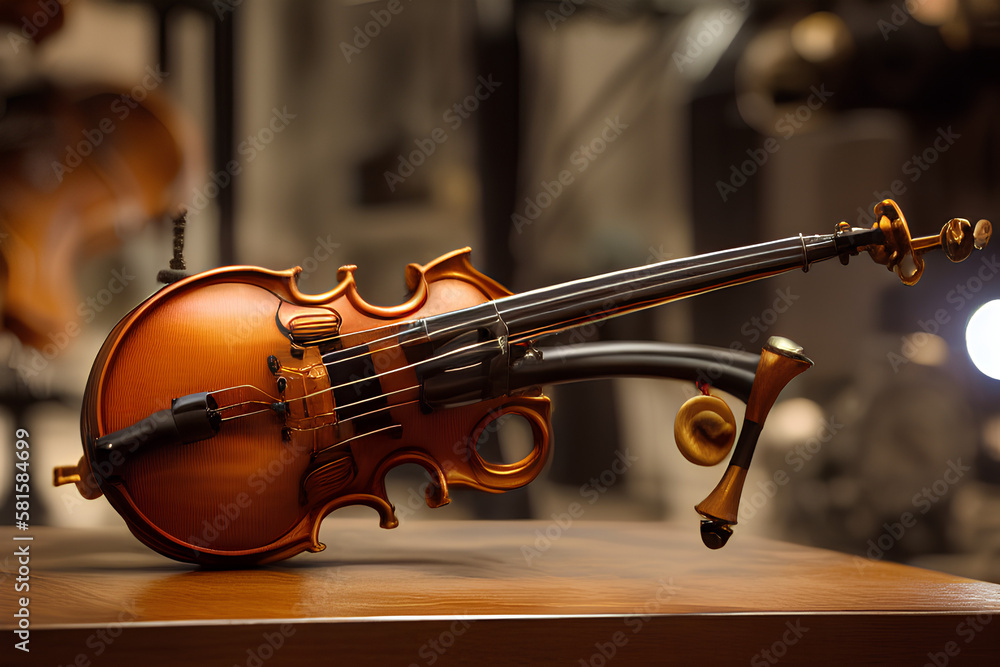 Fototapeta premium Steampunk violin sitting on a table