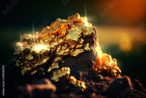 Closeup of Mound of Gold as Found in Nature . Generative AI 