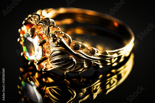 Closeup of Gold Raw Ring with Floral Patterns as Found in Nature . Generative AI 