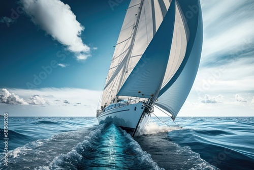 Sailing ships yachts with white sails in the open sea. AI Generation photo