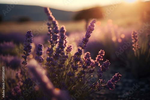 Violet lavender field. AI generation