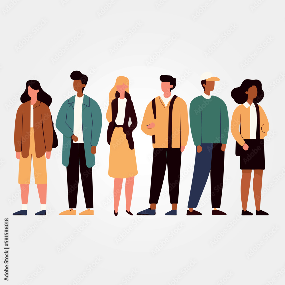 set of characters of different ethnicities and genders, vector illustration