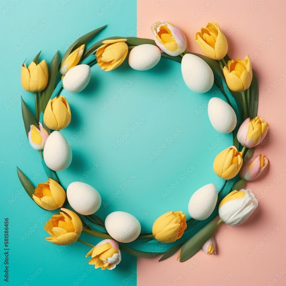 Easter eggs and flowers half tone wreath background ai generated 