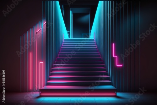 3d render  abstract colorful neon background. Generative AI