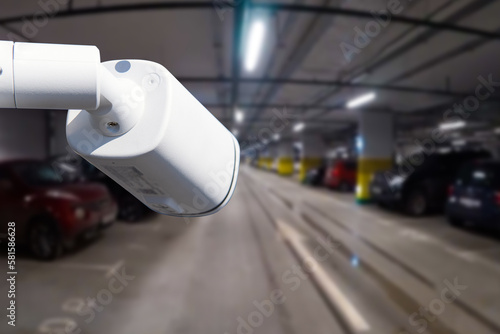 CCTV camera or surveillance system on indoor car parking.