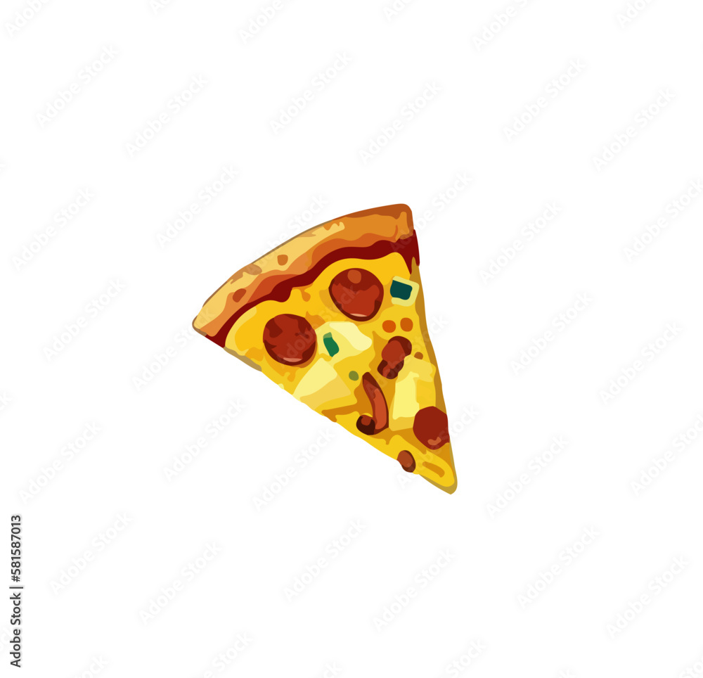 a triangular piece cut off from the main pizza. Vector illustration