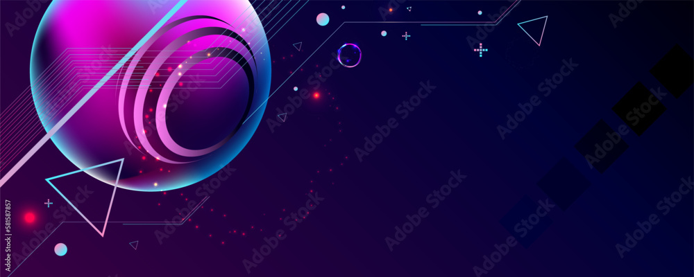Dark retro futuristic cyberpunk elements abstraction background cosmos synthwave vaporwave retrowave glitch circle with blue and pink glows