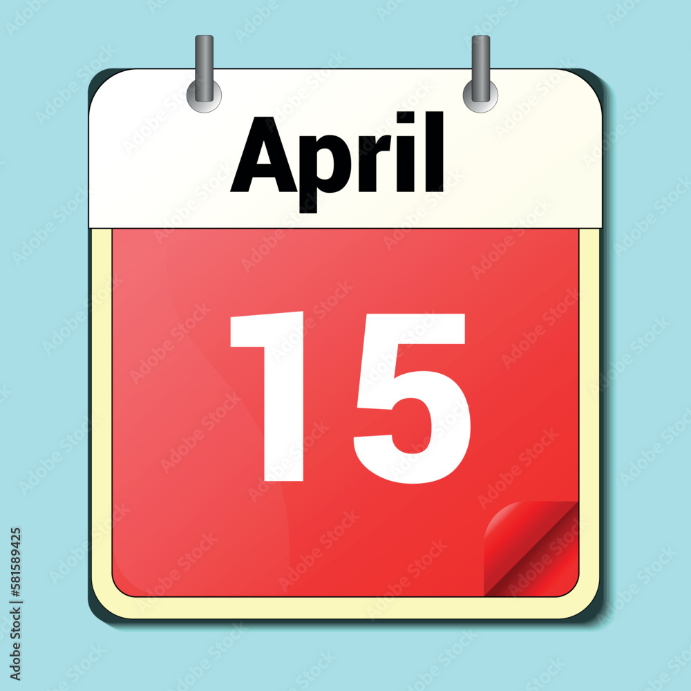day on the calendar, vector image format, April 15 day on the calendar, vector image format, April 15