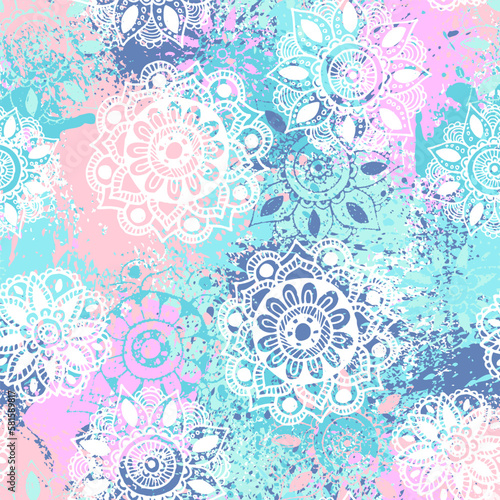 Seamless pattern with ornaments. Vintage decorative elements. Hand drawn background. Islam, Arabic, Indian, ottoman motifs. Wallpaper with flowers, for girls