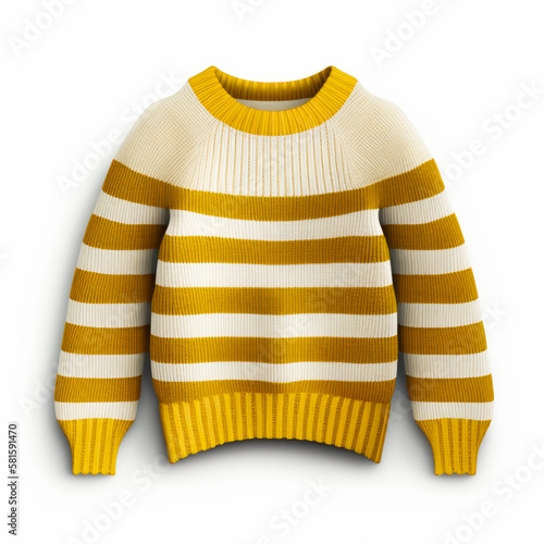 Sweatshot with stripes of different colors. Knitted sweatshot close up. Wnitwear with stripe pattern, Generative AI. photo