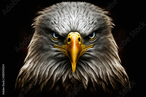 Eagle head on black background. Generative AI eagle portrait on black background. Bird of Pray background.