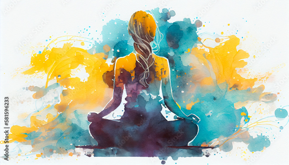 Watercolor meditation and mindfulness lifestyle concept art, spiritual