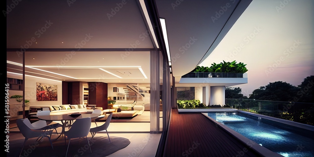 amazing luxury penthouse with pool overlooking Singapore skyline, generative ai amazing luxury penthouse with pool overlooking Singapore skyline, generative ai