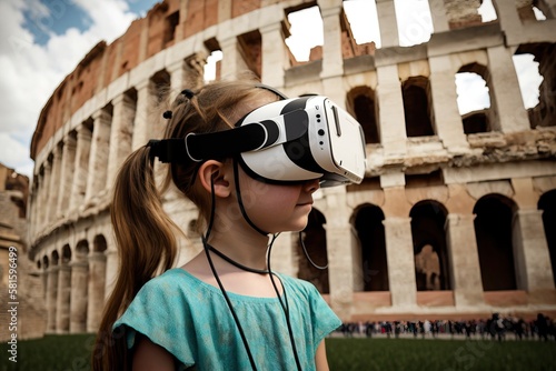 Young girl with a VR headse...