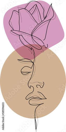 Rostro y rosa en lineas contemporaneo