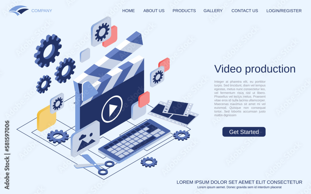 Video production flat 3d isometric vector concept illustration Video production flat 3d isometric vector concept illustration