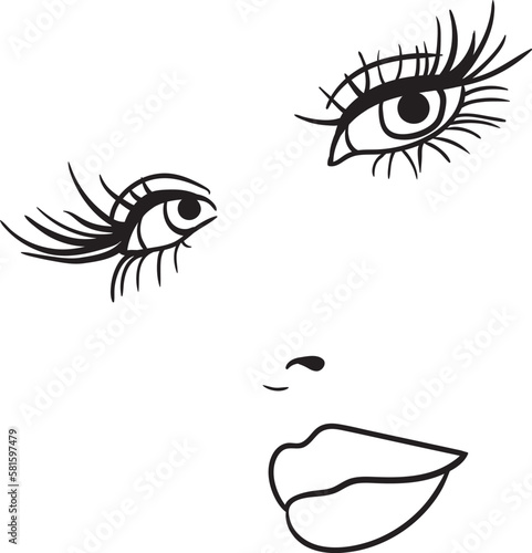 Female face hand-drawn line art isolated vector illustration