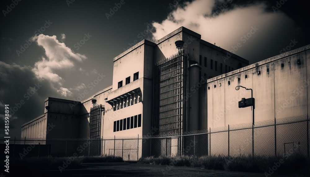 Prison outdoors illustration. Generative AI. Prison outdoors illustration. Generative AI.