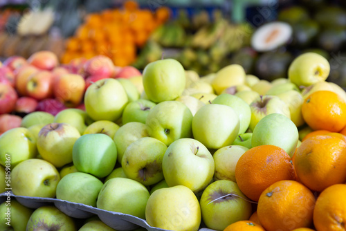 Image of fresh apples on the counter in supermarket