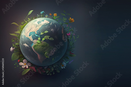 Miniature planet Earth with trees  fauna. Concept for Earth Day. AI generated.