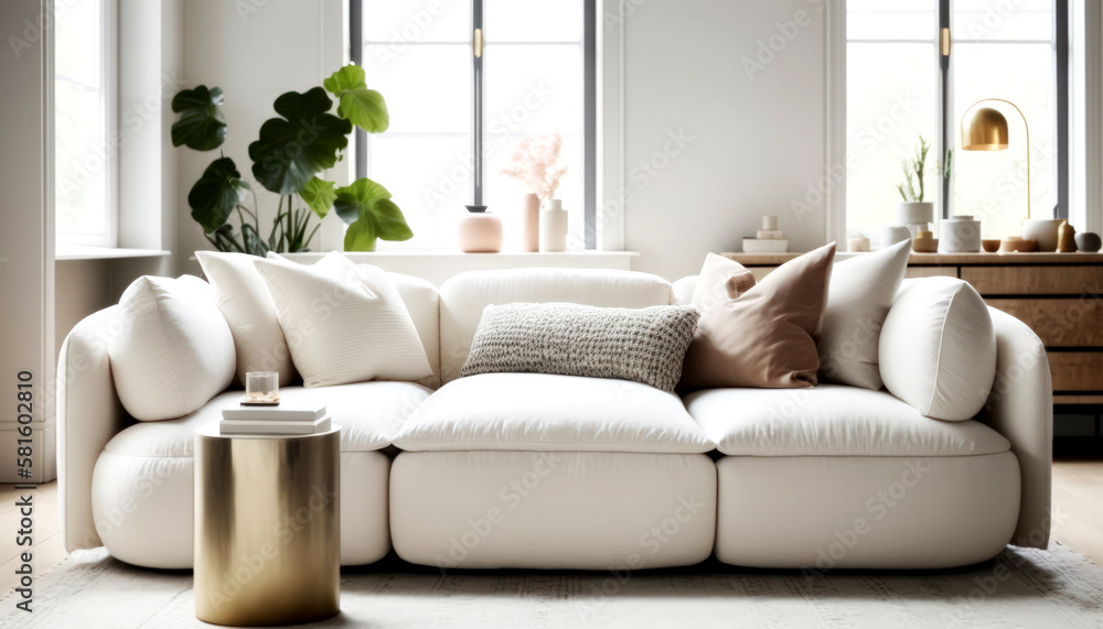 Bright Livingroom with a Couch as a focus point , minimal design Comfy Livingroom, Bright Living space. Generative AI
Bright Livingroom with a Couch as a focus point , minimal design Comfy Livingroom, Bright Living space. Generative AI
