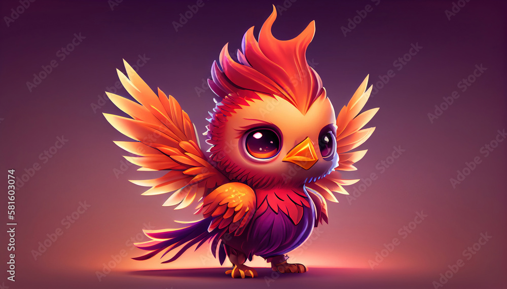 3D Illustration of cute phoenix. Generative AI. 3D Illustration of cute phoenix. Generative AI.