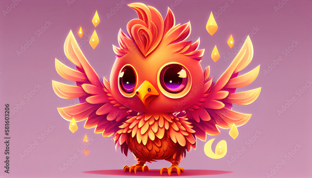 3D Illustration of cute phoenix. Generative AI. 