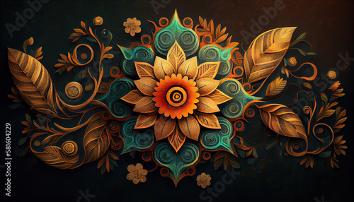 Illustration of batik ornament with flowers. Generative AI. © Absent Satu