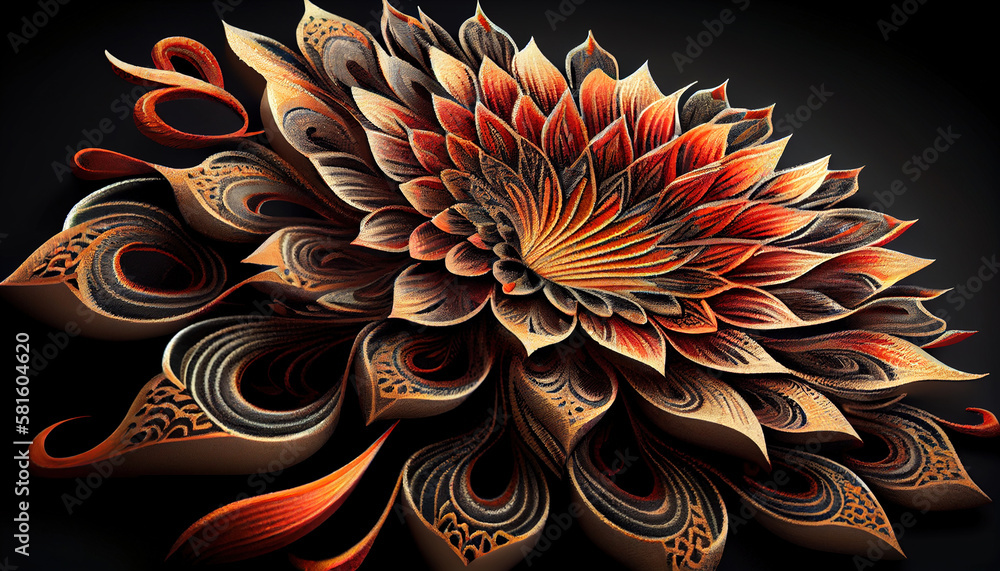 Illustration of batik ornament with flowers. Generative AI. Illustration of batik ornament with flowers. Generative AI.