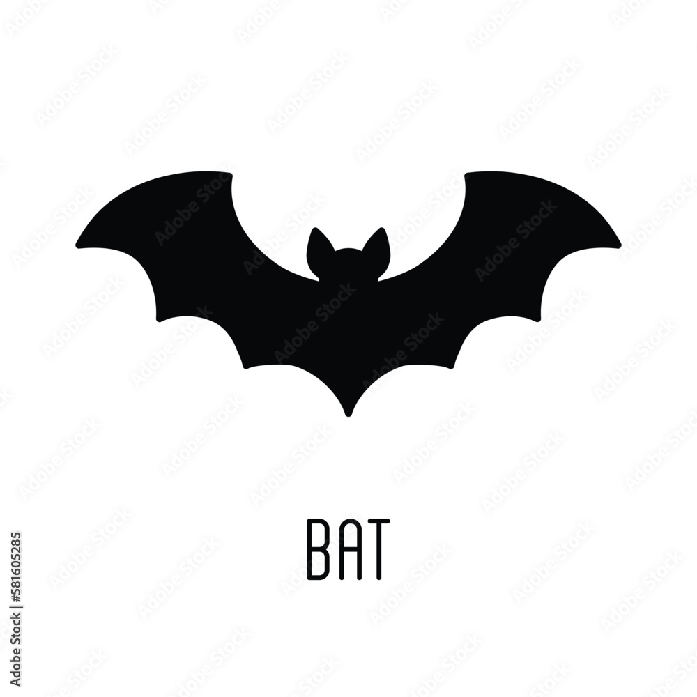 Fototapeta premium Halloween bat silhouette icon isolated on white background. Halloween character ghost illustration cartoon symbol graphic.