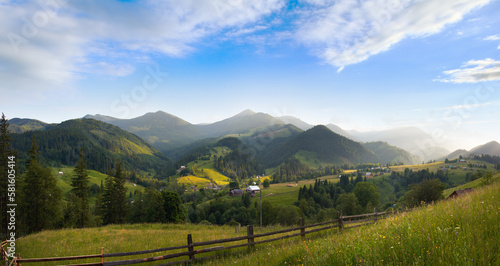 View on summer mountain village, Carpathians, Ukraine.