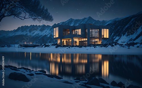 Illustration, of a design house, in landscape, of a dream, created ai © saltacekias
