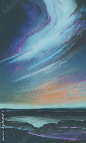 Blue sky and sea oilpainting art