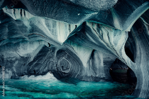 Fototapeta Naklejka Na Ścianę i Meble -  Marble Caves In General Carrera Lake, Patagonia, Chile Chico, Aysén, Chile, Colorful Swirls