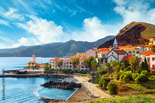 View of the small village of Canical and Marina da Quinta Grande, near Ponta de Sao Lourenco. Madeira Island, Portugal photo