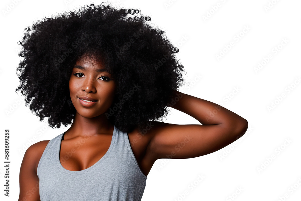 Portrait of a smiling African American teenage girl with curly afro hair, isolated Portrait of a smiling African American teenage girl with curly afro hair, isolated