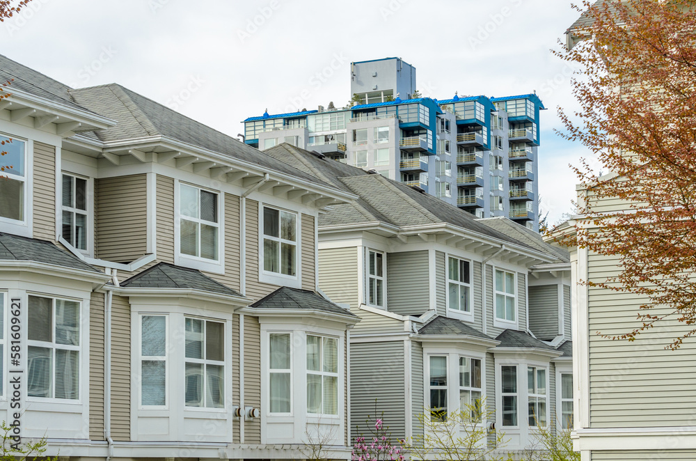 Fototapeta premium Modern apartment, townhouse buildings in Surrey, British Columbia, Canada.