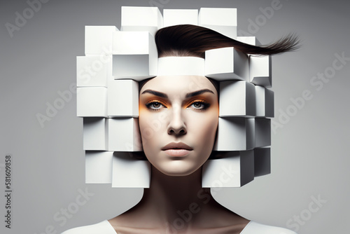 Close-up portrait of a beautiful young woman with a futuristic hairstyle - isolated, not based on a real person, Generative AI