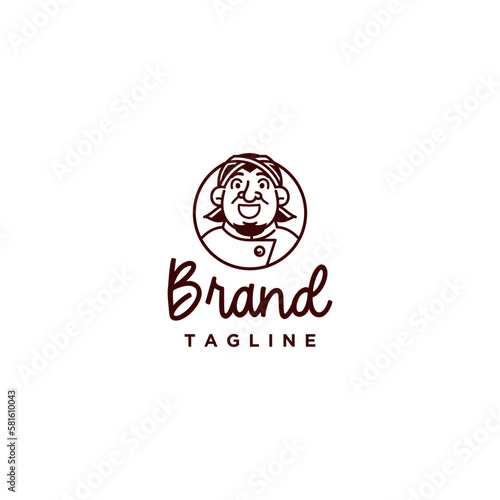 Javanese Male Mascot Wearing Blangkon. Javanese Man Cartoon Character Who Laughs Happily.