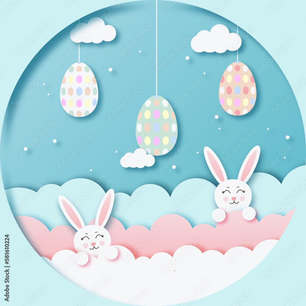 easter bunny with eggs paper cut greeting card
