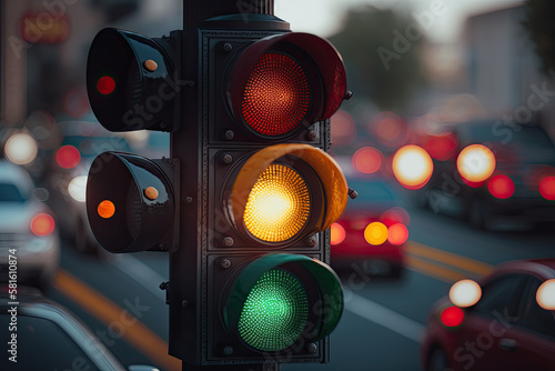 traffic light on the street created with Generative AI technology photo