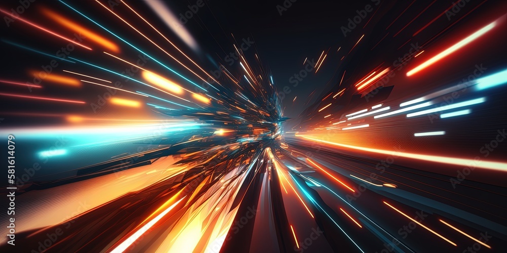 Car motion trails. Speed light streaks background with blurred fast moving light effect. Racing cars dynamic flash effects city road with long exposure night lights by ai generative Car motion trails. Speed light streaks background with blurred fast moving light effect. Racing cars dynamic flash effects city road with long exposure night lights by ai generative
