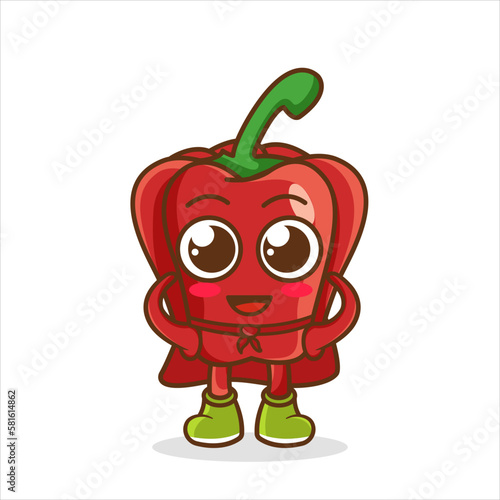 Cute happy super hero red bell pepper, Superhero Vegetables in a superhero costume, mask and cloak. Vector concept illustration in a flat style for a healthy eating and lifestyle.