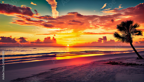 beautiful sunset on the beach, coastline